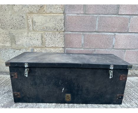 A large sloping backed car trunk, 40 1/2" w x 15 1/2" h x 21" d.