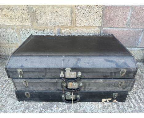 A set of three Brooks stacking trunks, these would have fitted in a larger car trunk, each one stamped Brooks, remains of P &