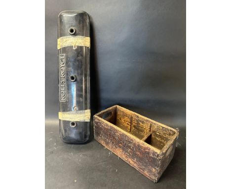 A Rolls-Royce wooden 'Repair Shop' open topped box, stamped The Nottingham Mills Co. Makers Nottingham, plus a pair of Rolls-