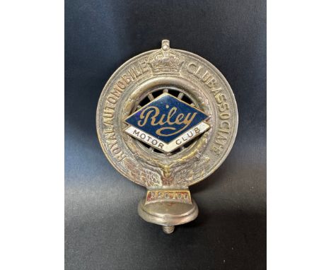 An RAC Associate car badge with Riley Motor Club enamel centre, circa 1930s.