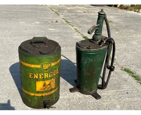 A BP Energol five gallon drum and a garage forecourt greaser.