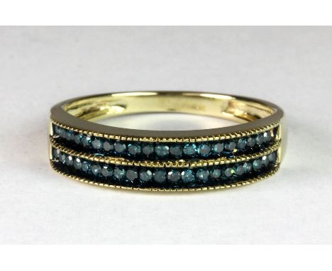A 9ct gold double row blue diamond half eternity ring (Q).