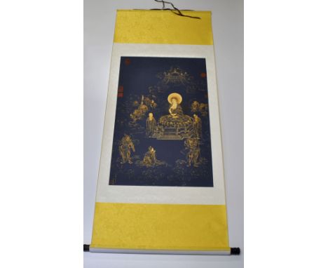 A Chinese silk mounted scroll of the Buddha, W. 69cm.