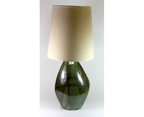 A large 1970's Newlyn studio pottery lamp base and original shade, H. 79cm with shade.