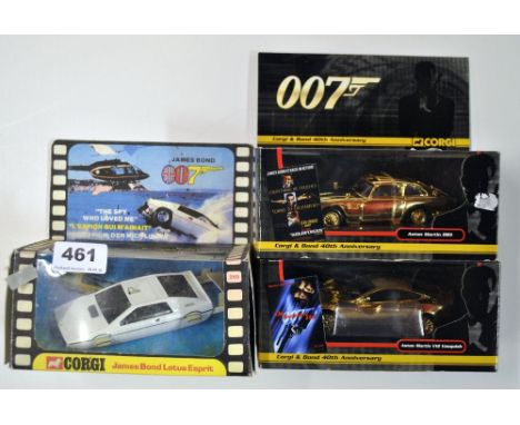A James Bond Corgi Lotus Esprit and a two Corgi gold plated Aston Martin DB5 and V12 Vanquis model cars.