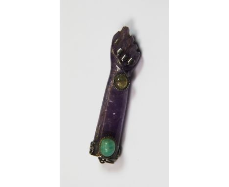 A rare early 20th century amethyst and jade suffragette pendant, L. 6.2cm. A/F