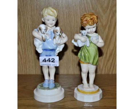 Two Royal Worcester figurines of Monday's child and Wednesday's child.