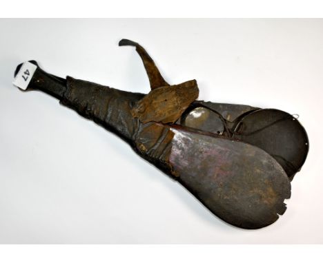 A 19thC Chinese opium scale with original leather cover, L. 43cm.