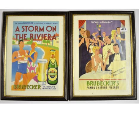 A pair of framed vintage Bruebecker advertising prints, 35 x 48cm.