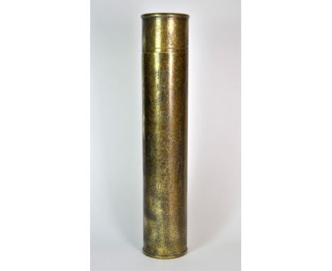 A Chinese incised brass scroll case L. 34cm.