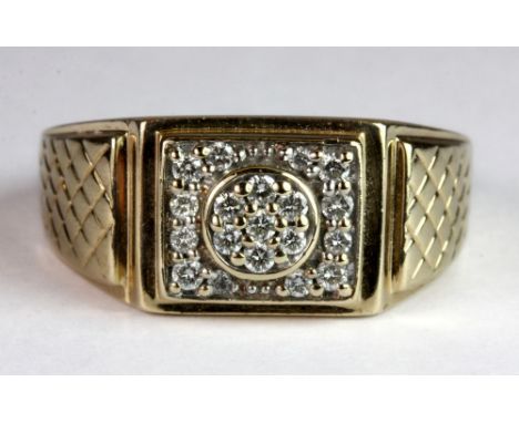 A yellow metal (tested 9ct gold) gents diamond set ring, (approx. 6.5g) (U).