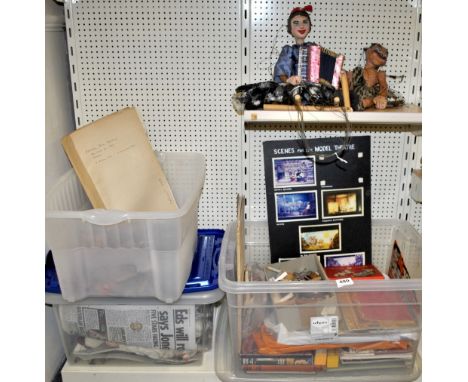 A collection of handmade puppets and model theatre items. Provenance: Edward John Mayhew 1914-1974, member of the British Pup