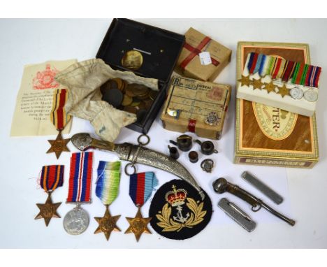 Five WWII naval medals for Mr David Milling, the 1939-1945 Star, the Africa Star, the Burma Star, the Atlantic Star and a Vic