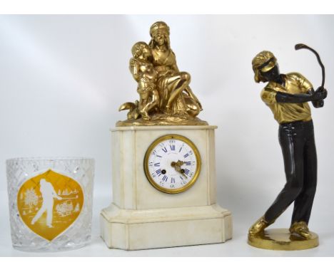 A 19th century French white marble mantel clock, the enamel dial set with Roman numerals and inscribed 'Hry Marc a Paris', mo