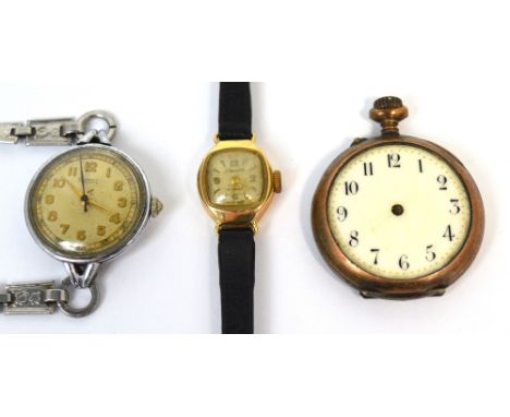 Nevada; a 9ct yellow gold seventeen jewels ladies' wristwatch, a base metal Rotary ladies' wristwatch and a small base metal 