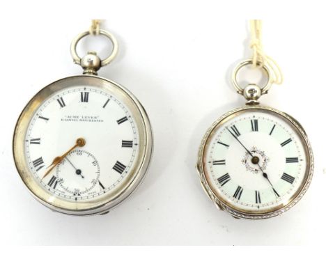 A silver open face pocket watch, the enamel dial set with Roman numerals and subsidiary seconds hand, inscribed 'A.C.M.E. Lev