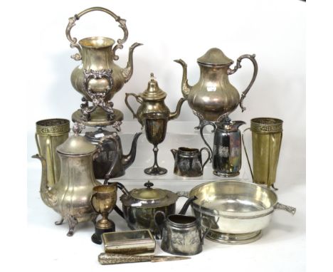 A quantity of silver plated items to include a large twin handled tray, tea services, flatware etc.