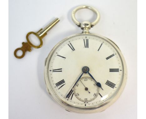 A Victorian hallmarked silver key wind open face pocket watch, the white enamel dial set with Roman numerals and subsidiary s