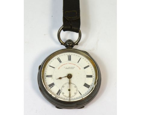 A hallmarked silver open face pocket watch, the enamel dial set with Roman numerals and subsidiary seconds hand and subscribe