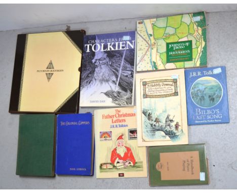A quantity of JRR Tolkien and related books to include, 'Pictures by Tolkien', 'Characters from Tolkien' by Dvid Day, 'Journe