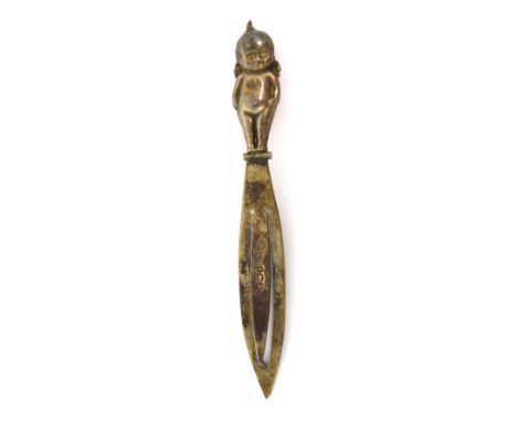 A George V hallmarked silver bookmark with Kewpie doll finial, Birmingham 1926, approx 0.75ozt.
