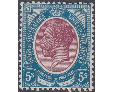 STAMPS SOUTH AFRICA 1913 George V 5/- reddish purple &amp; light blue, lightly M/M, SG 15a. Cat £120