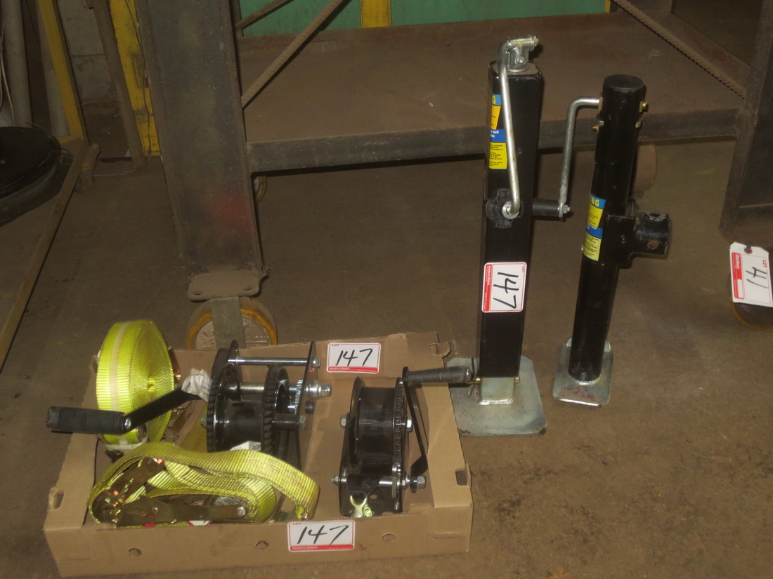 LOT PRINCESS AUTO TRAILER JACKS, WRENCHES + STRAPS