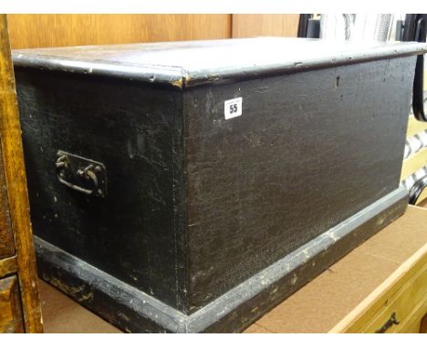 Black painted pine trunk with iron handles