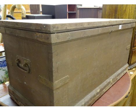 Painted pine trunk with iron handles
