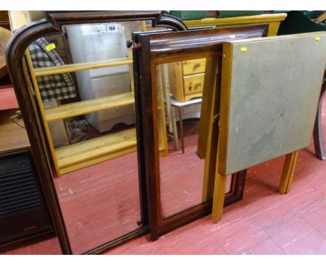 Two vintage wooden framed mirrors and a folding card table