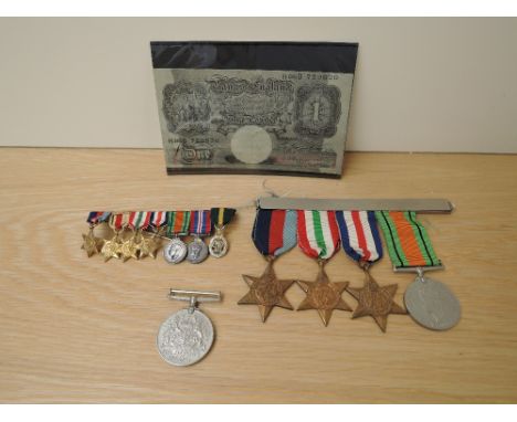 A Group of WWII Medals, 39-45 Star, Italy Star, France &amp; German Star, War Medal &amp; eDefence Medal along with miniature