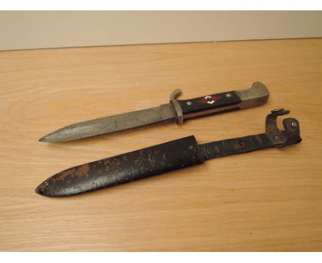 A German WWII Hitler Youth Dagger, blade marked Rich Abr Herder Solingen RZM RZ/M17 1941, blade length 13cm with metal scabba