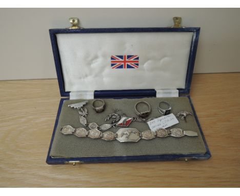 A cased set of Polish Air Force said to be 309 Squadron 1940-42 Lysanders Jewellery, comprising, two Bracelets, Stick Pin, Br