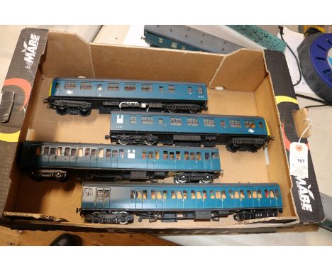 4 Lima BR Passenger Coaches modified to be presented as a BR 2-car Diesel Multiple Unit (DMU) and a BR (SR) 2-car DMU. Plus a