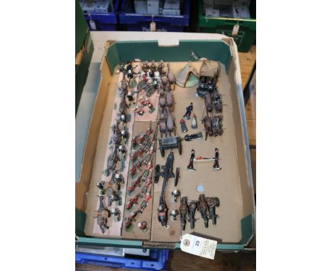 A group of mainly Britains and other makes lead figures. Lot includes Britains, Royal Army medical corps Ambulance wagon, wit