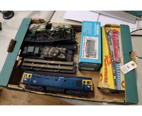 A quantity of 'O' gauge Model Railway. A made-up Vulcan Model Engineering Kit- electric BR 04 Drewry Diesel Shunter. A Rivaro