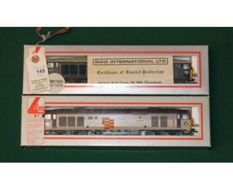 2 Lima OO locomotives. A BR Class 50 Co-Co diesel locomotive, "Thunderer" RN 50 008 in BR Dept blue livery with yellow cab fr