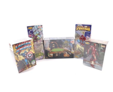 3 model kits by MOEBIUS, these include Iron Man, Green Goblin, and Spidersense Spiderman, also includes Polar Lights Captain 