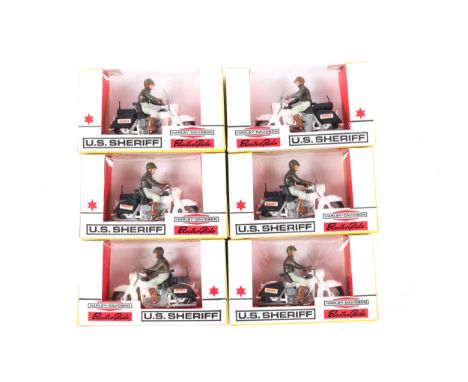 6 Britains ltd  No.9692 U.S. Sheriff Harley Davidson motorcycles, 1:32 scale. All are boxed and look unused contained in the 
