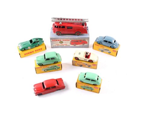 7 Dinky Toys. Fire Engine with Extending Ladder 955. Bristol 450 Sports Coupe 163. Austin Healey 100 Sports 109. Hillman Minx