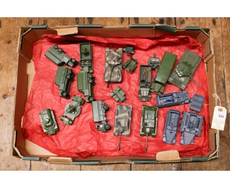 22 Military die cast models by Dinky &amp; Corgi, to include French Dinky half track with trailer, 3x 6 wheeled covered wagon