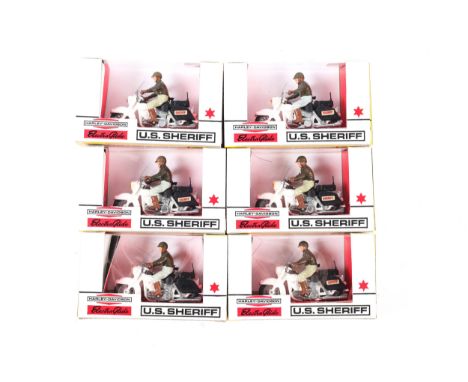 6 Britains ltd  No.9692 U.S. Sheriff Harley Davidson motorcycles, 1:32 scale. All are boxed and look unused contained in the 