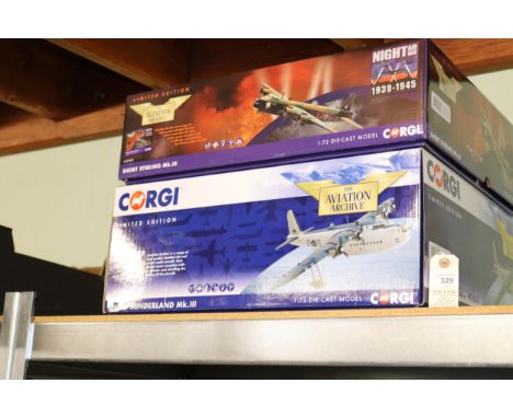 2 impressive 1:72 scale Corgi Aviation Archive WWII RAF Aircraft. A Short Sunderland MKIII ML788/2-S 422Sqn RCAF Pembroke Doc