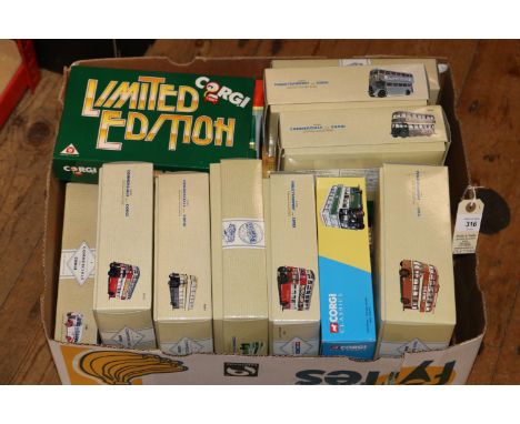 20 Corgi Classics. 5x Guy Arabs. Coventry, 2 L.T., variations. Southdown and Birmingham. Plus a Bristol K Utility, L.T. a Dai