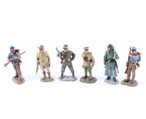 6 King &amp; Country Figures. 4x WW2  2x  Bastogne - American M.P. BBA024 and German Winter Rifleman BBG26. Plus British 8th 