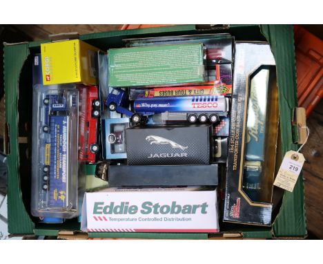A quantity of various makes. Lot includes Corgi 43204 3 axel Leyland Olympian, Racing Champions 1:64 scale die cast transport