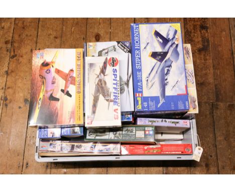 20x 1:48 scale Aviation related model kits by various makers. Revell, Academy, Hobby Boss, Airfix, AMTErtl, Italeri and other