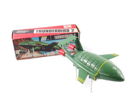 A plastic THUNDERBIRD 2 plastic model by J. Rosenthal, JR Century 21 toys. Pod contains a plastic Land Rover toy, Boxed with 