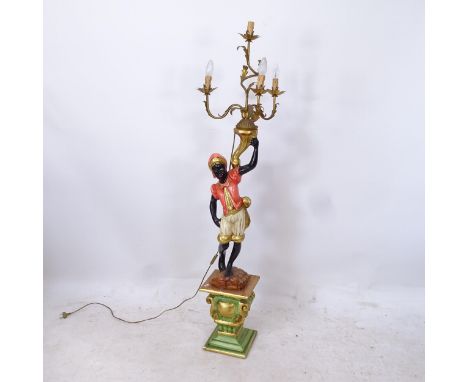 A painted composite Blackamoor lamp, H154cm 