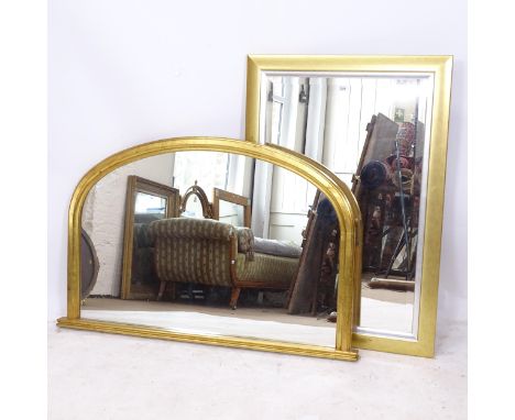 A modern gilt-framed over-mantel mirror, L114cm, H74cm, and a rectangular bevel-edge wall mirror, W70cm, H101cm (2) 